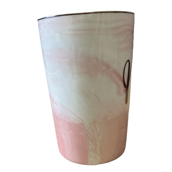 Pink Swirl Ceramic Mug, says “MRS” With Cover And Gold trim, Wifey - Picture 10 of 16